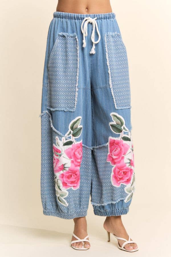 PRINTED FLOWER PATCHWORK PANTS: Small - 3x