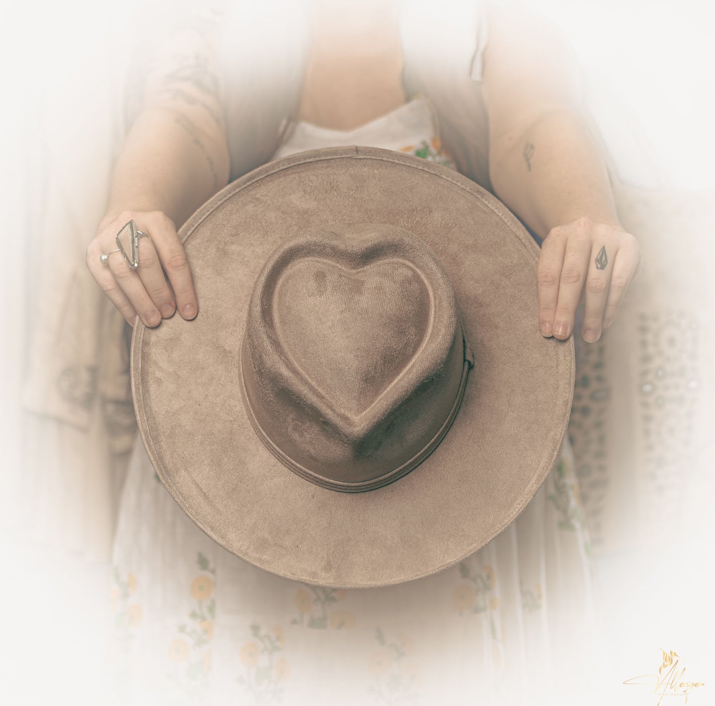 Vegan Suede Pencil Curl Brim Sweetheart Crown Fedora Hats: Taupe