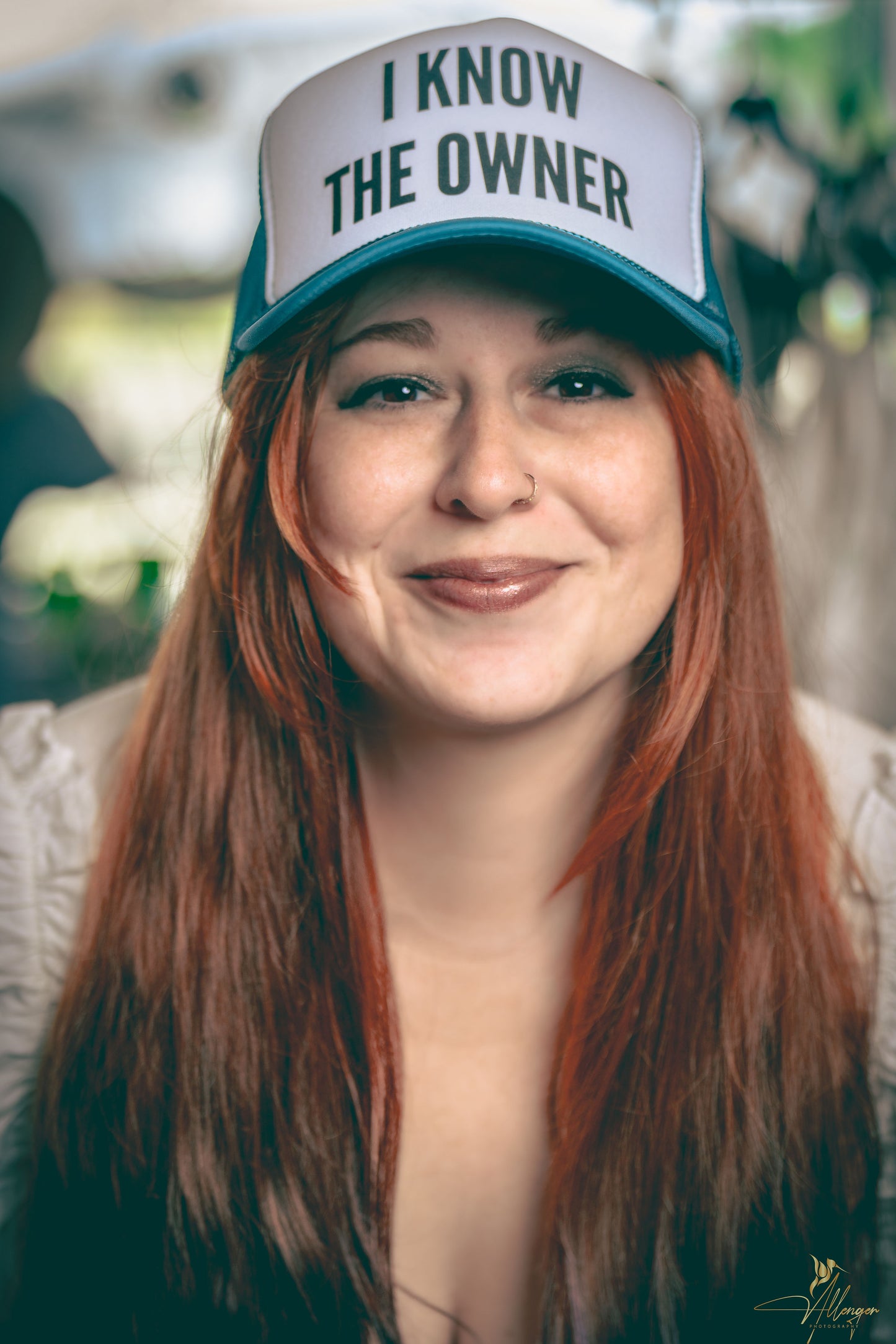 I Know The Owner Trucker Hat: Jade/White